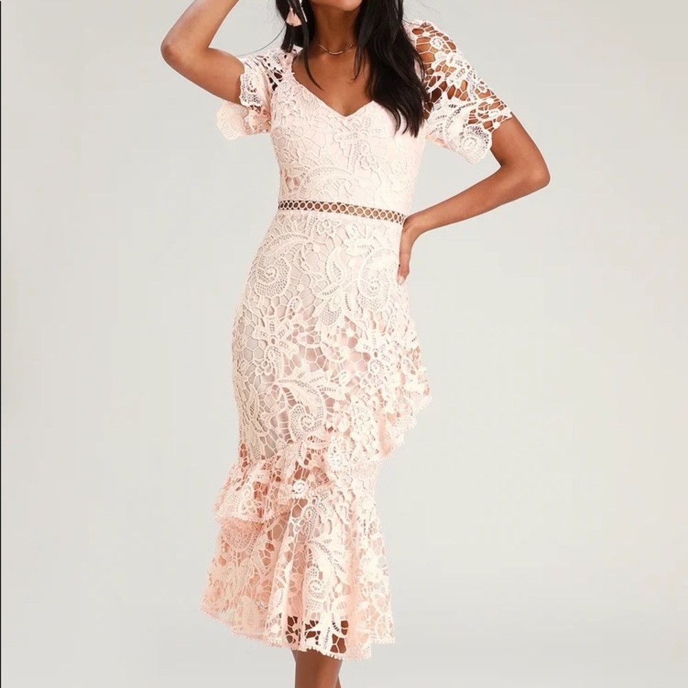 Briarwood Blush Pink Lace Ruffled Midi Dress, L
